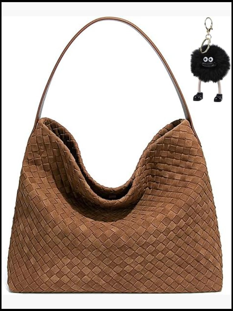 Woven Suede Hobo Bag Slouchy Shoulder Crossbody Tote Fall Boho Vintage Satchel